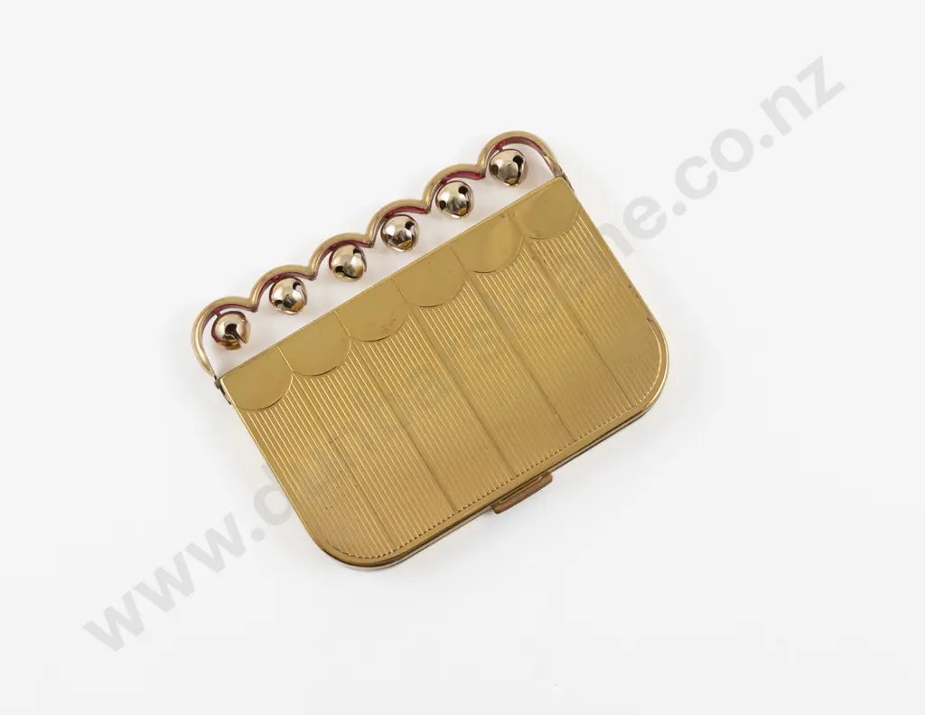 1940s Coty Gold Plated and Enamel 'Sleigh Bell' Vanity Compact Image 1++