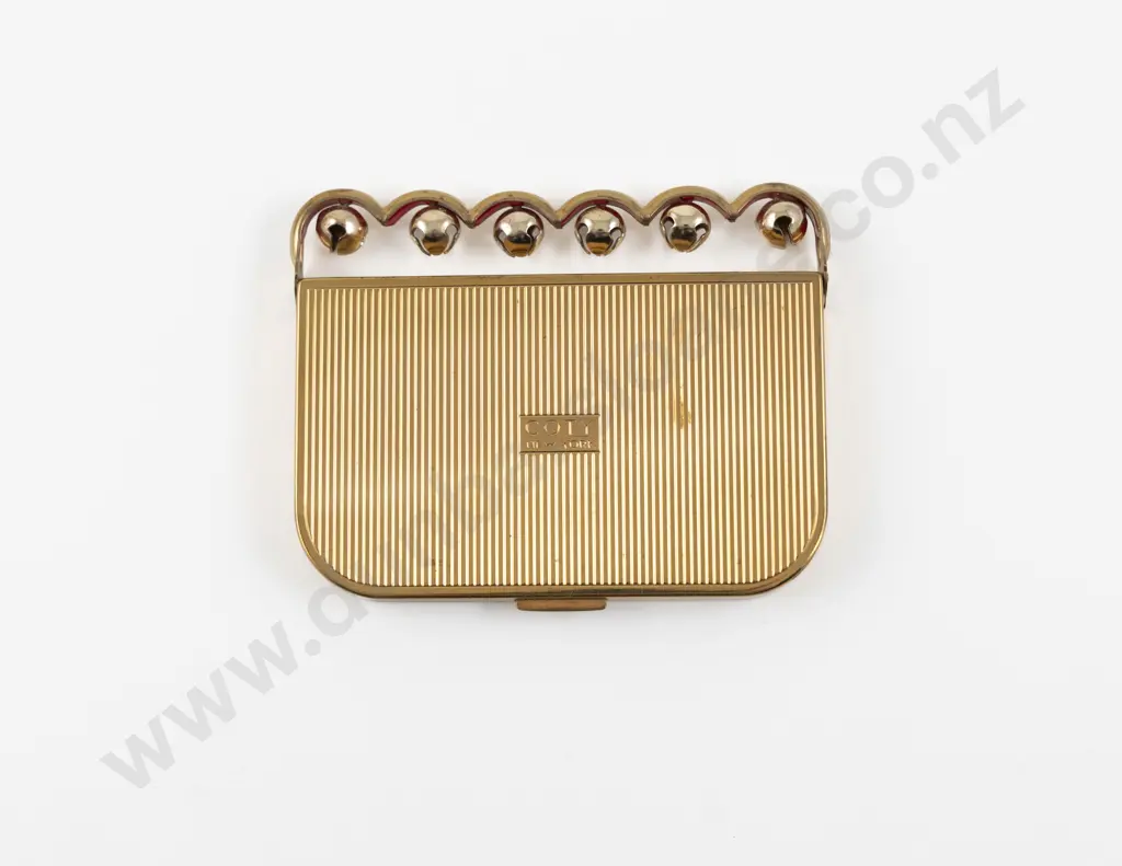 1940s Coty Gold Plated and Enamel 'Sleigh Bell' Vanity Compact Image 1++