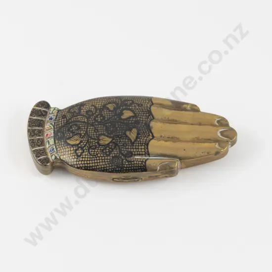 1940s Volupte 'Golden Gesture' Hand Shaped Powder Compact
