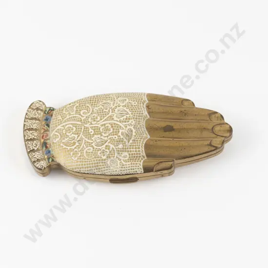 1940s Volupte 'Golden Gesture' Hand Shaped Powder Compact