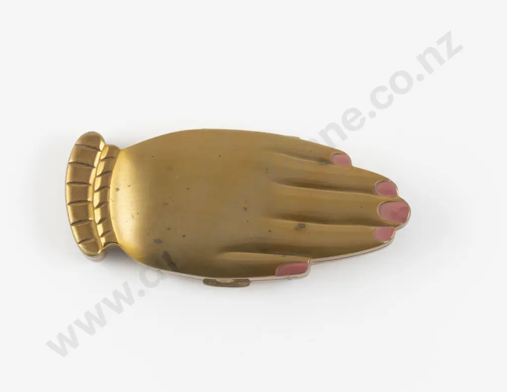 1940s Volupte 'Golden Gesture' Hand Shaped Powder Compact Image 1++
