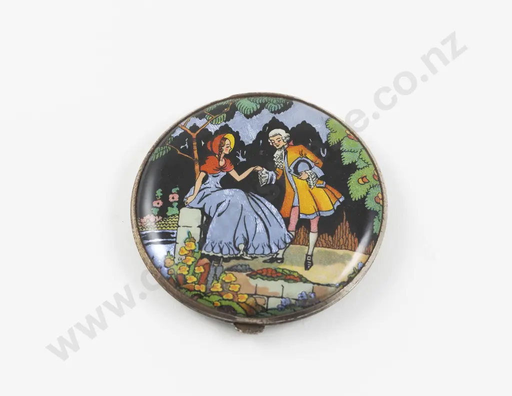 1930s Gwenda Foil Lady and Gent Powder Compact Image 1++