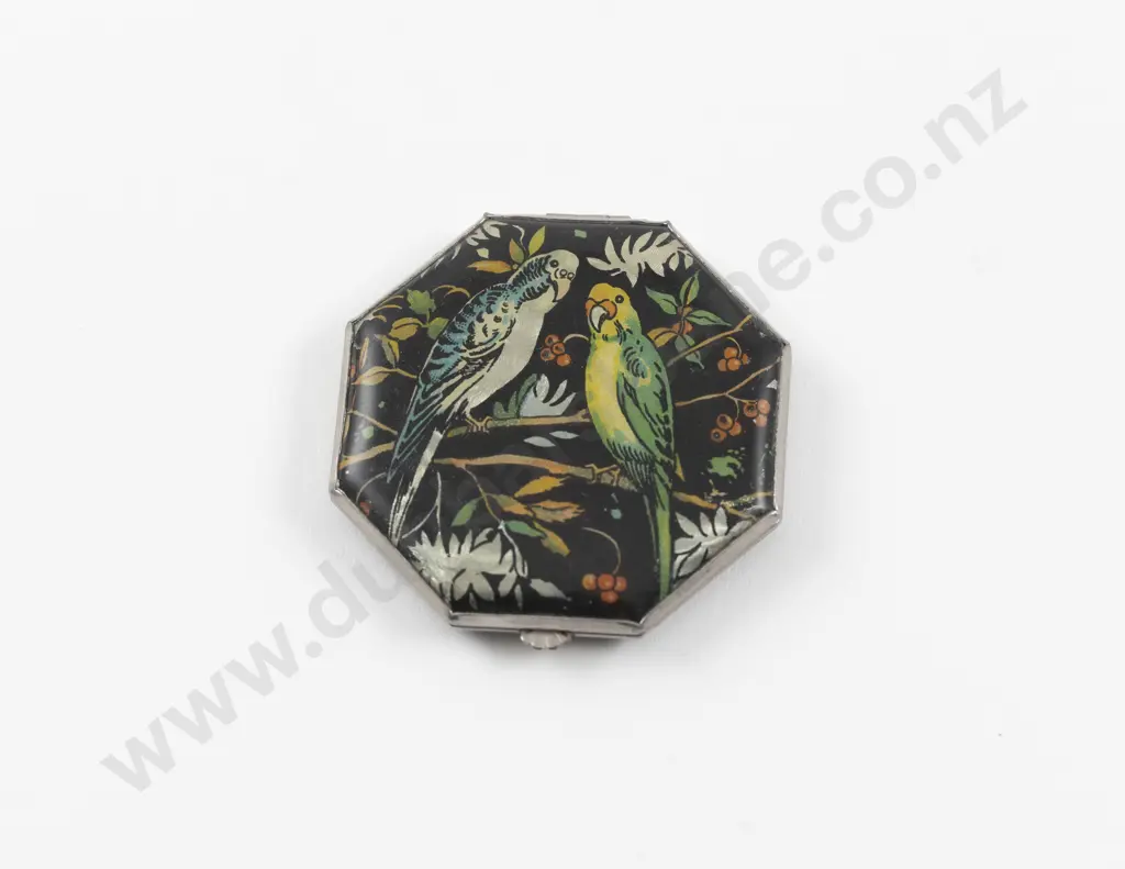 1930s Gwenda Foil Parrot Powder Compact Image 1++