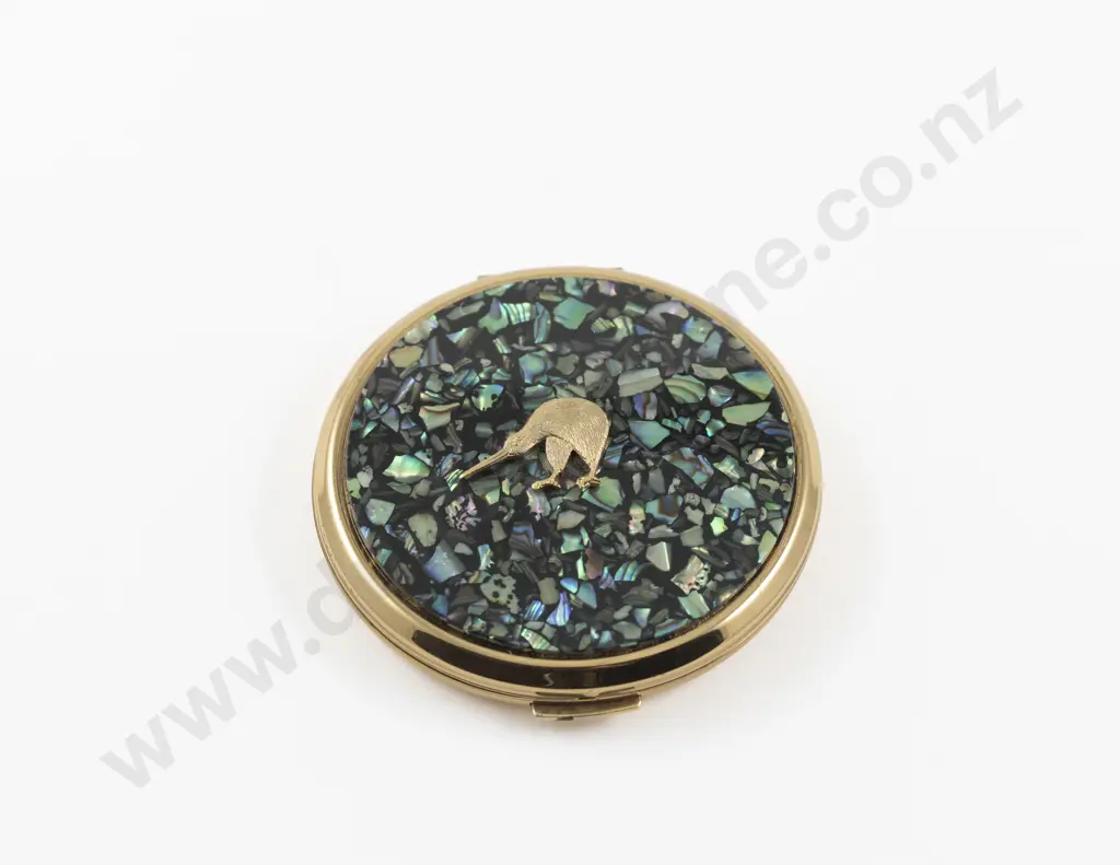 Vintage Stratton Gold Plated Kiwi Emblem Paua Powder Compact Image 1++
