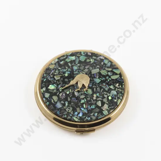 Vintage Stratton Gold Plated Kiwi Emblem Paua Powder Compact