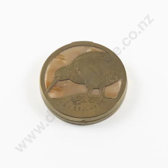 Vintage Sweet Petals Brass with Kiwi Emblem Souvenir Powder Compact