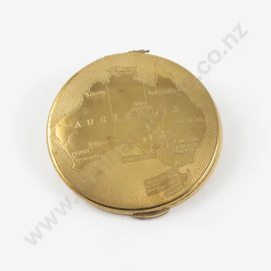 Vintage Kigu of London Gold Plated Map of Australia Souvenir Powder Compact