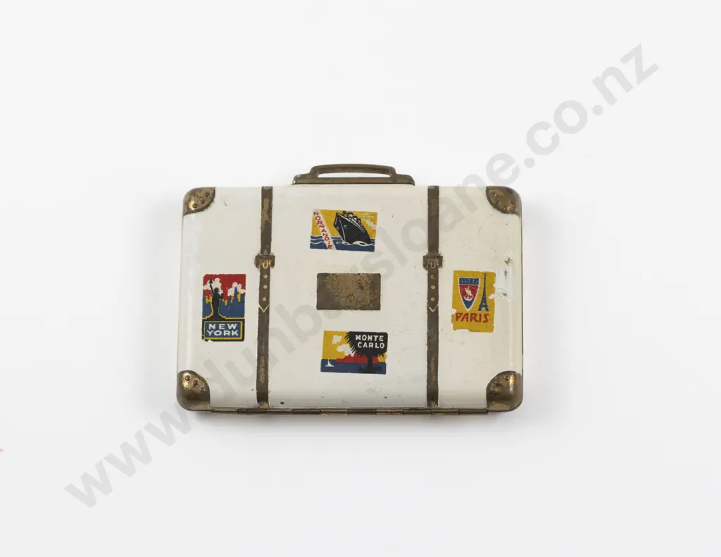 1930s Enamel Miniature Suitcase Powder Compact Image 1++