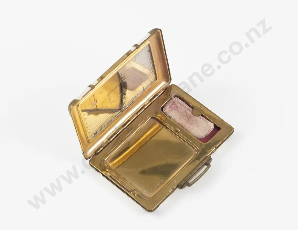 1930s Enamel Miniature Suitcase Powder Compact Image 1++