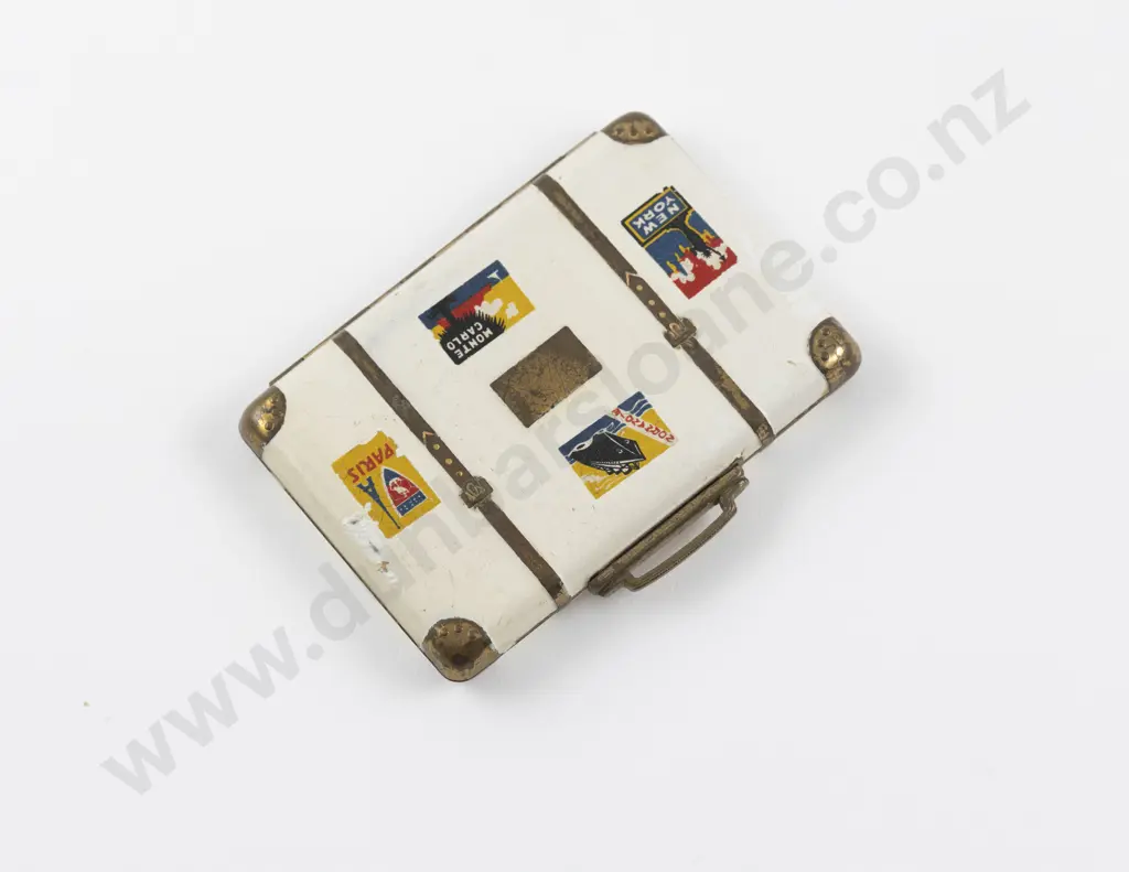 1930s Enamel Miniature Suitcase Powder Compact Image 1++