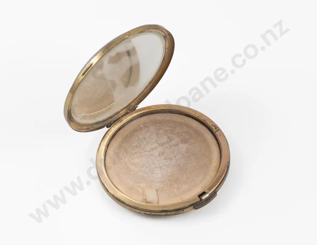 Vintage Circular Brass Barometer Powder Compact Image 1++