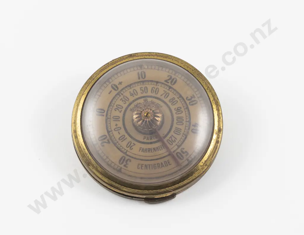 Vintage Circular Brass Barometer Powder Compact Image 1++