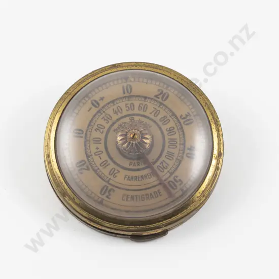 Vintage Circular Brass Barometer Powder Compact