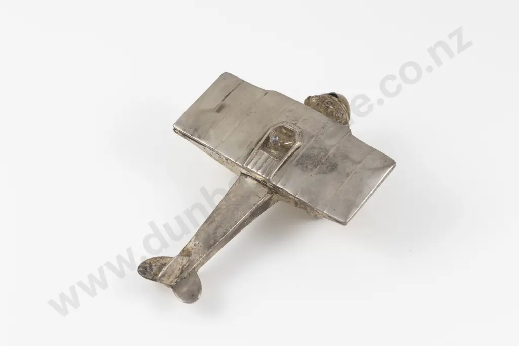 1920s The Widlich Bros. Co Silver Plated Aeroplane Vanity Compact Image 1++