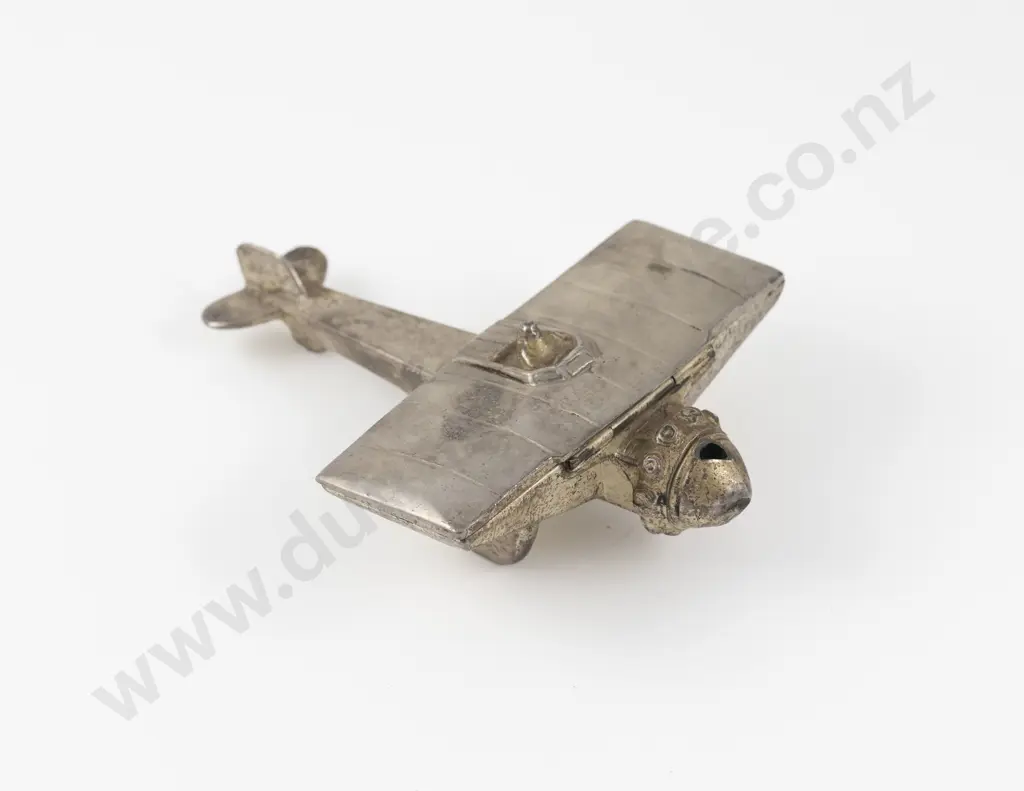 1920s The Widlich Bros. Co Silver Plated Aeroplane Vanity Compact Image 1++