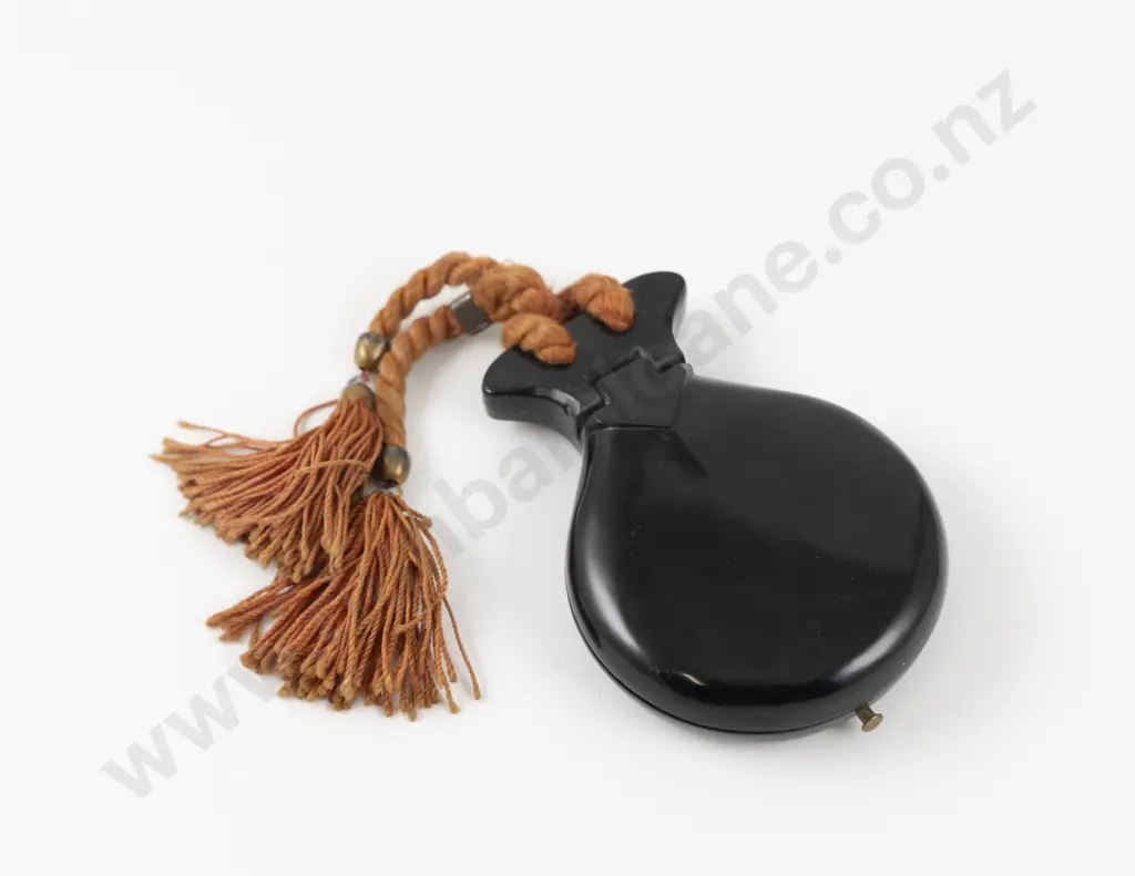 Vintage Black Bakelite Spanish Castanet Shaped Powder Compact Image 1++