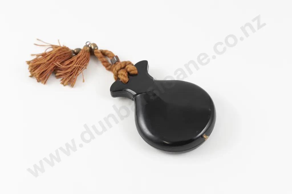 Vintage Black Bakelite Spanish Castanet Shaped Powder Compact Image 1++
