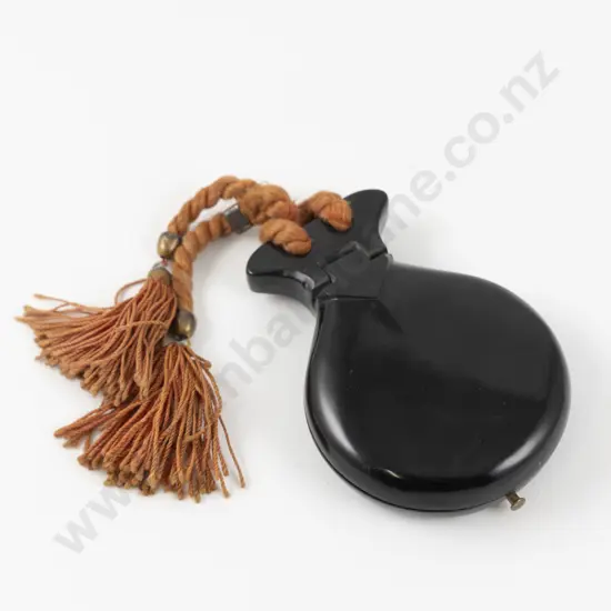 Vintage Black Bakelite Spanish Castanet Shaped Powder Compact