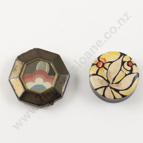 Two Art Deco Floral Design Powder Compacts