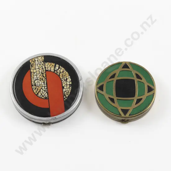Art Deco Enamel Geometric Design Powder Compact