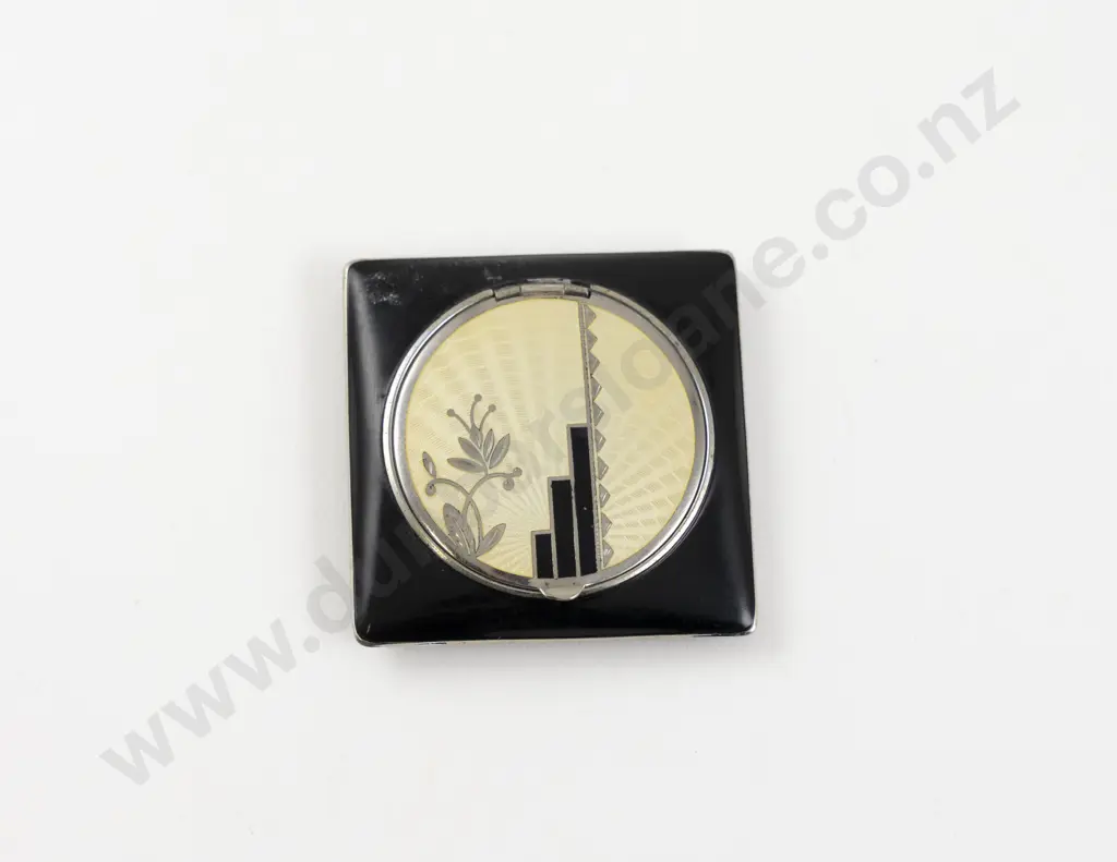 Art Deco Evans Case Company America 'Tap Sift' Guilloche Enamel Powder Compact Image 1++