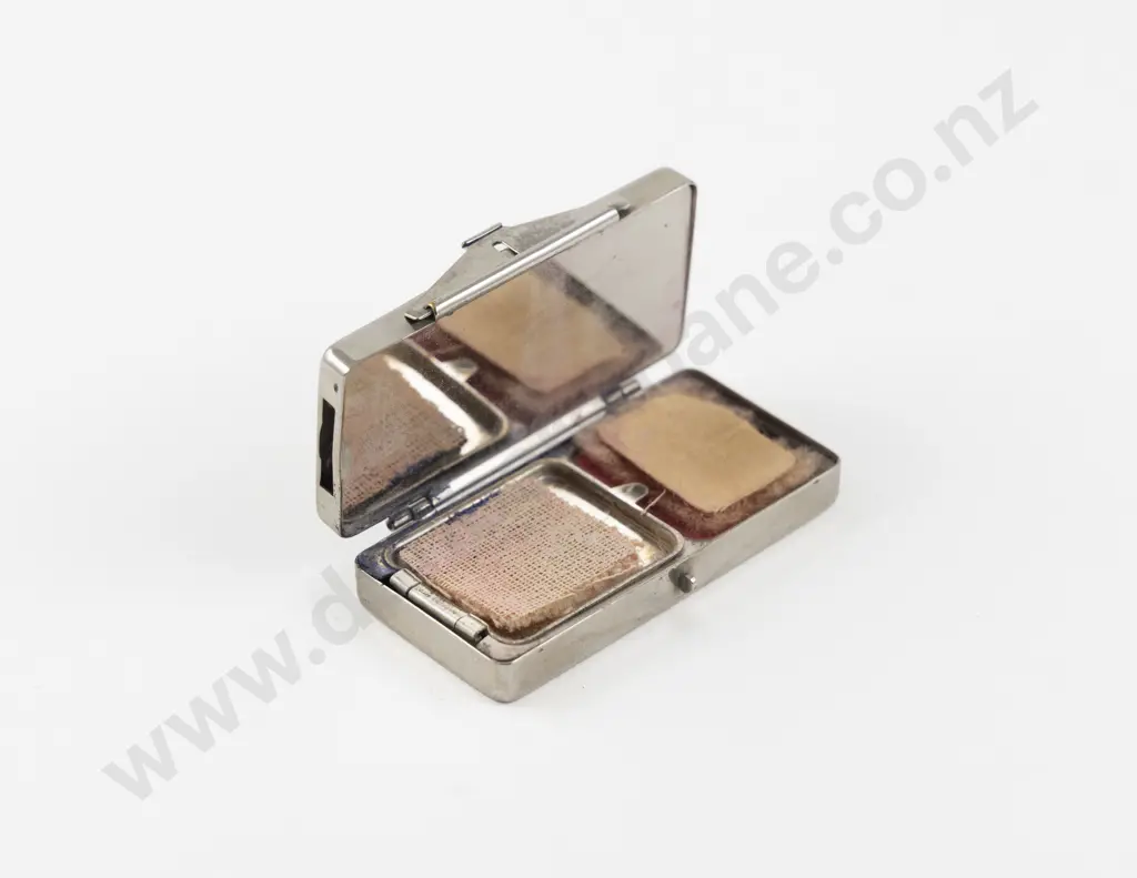 Art Deco Segal Lock & Hardware Co Green Enamel Sliding Key Powder Compact Image 1++