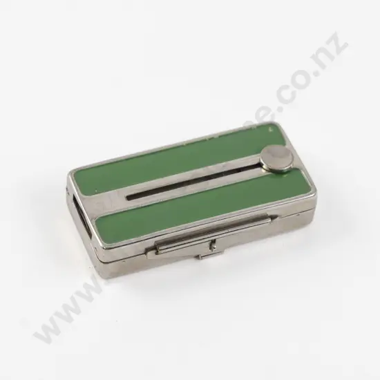 Art Deco Segal Lock & Hardware Co Green Enamel Sliding Key Powder Compact