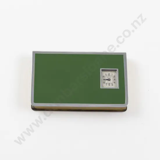 Art Deco Green Enamel and Chrome Watch Powder Compact
