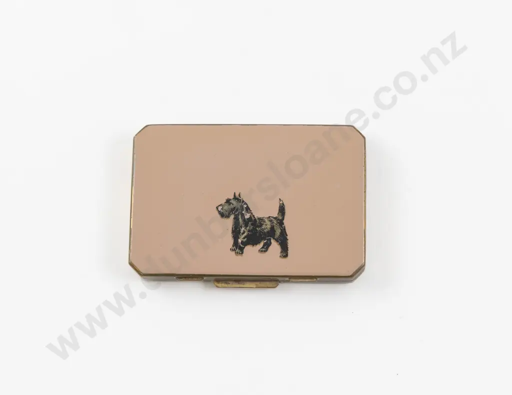 Art Deco Stratton Enamel Scottie Dog Powder Compact Image 1++