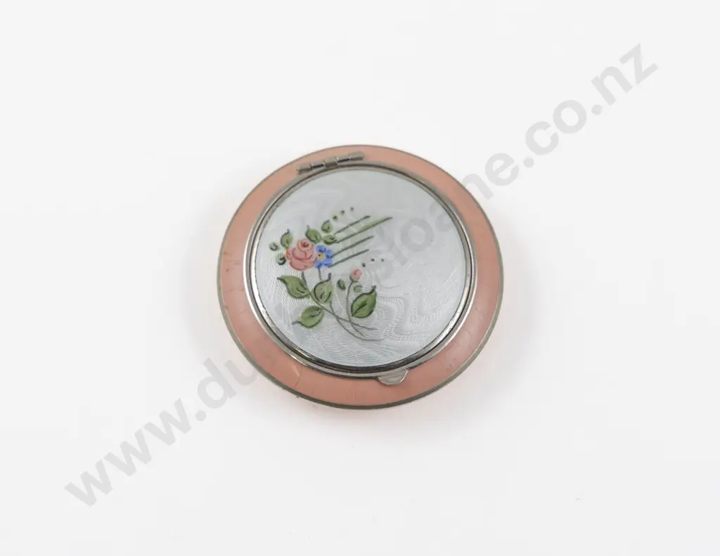 Art Deco Guilloche Enamel Floral Powder Compact Image 1++