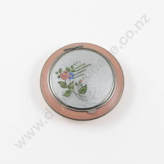 Art Deco Guilloche Enamel Floral Powder Compact