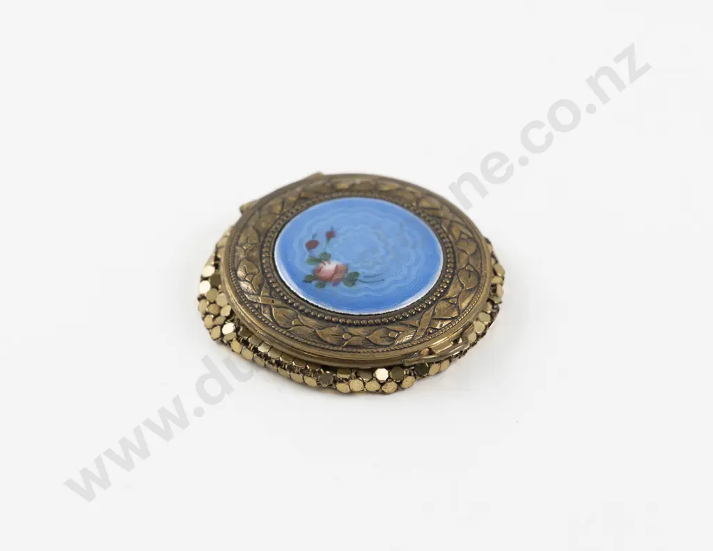 Art Deco Guilloche Enamel Floral Powder Compact Image 1++
