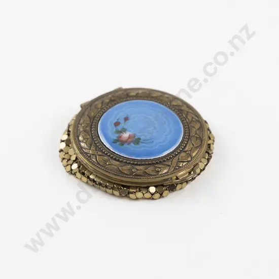Art Deco Guilloche Enamel Floral Powder Compact