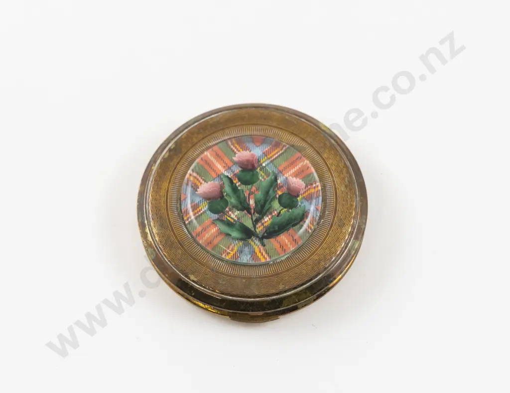 Vintage Kigu of London Gold Plated Lucite Scottish Thistle Powder Compact Image 1++