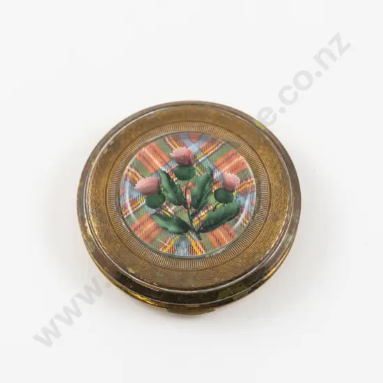 Vintage Kigu of London Gold Plated Lucite Scottish Thistle Powder Compact
