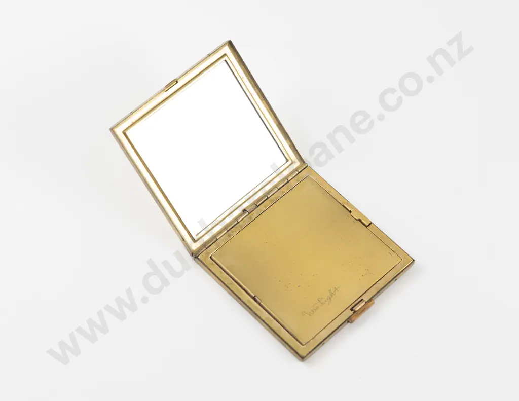 Vintage Gold Plated Carved MOP Rose Powder Compact Image 1++