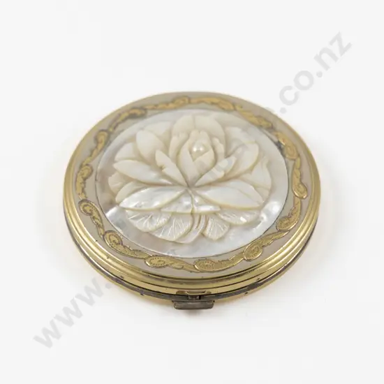 Vintage New Light (Japan) Gold Plated MOP Powder Compact