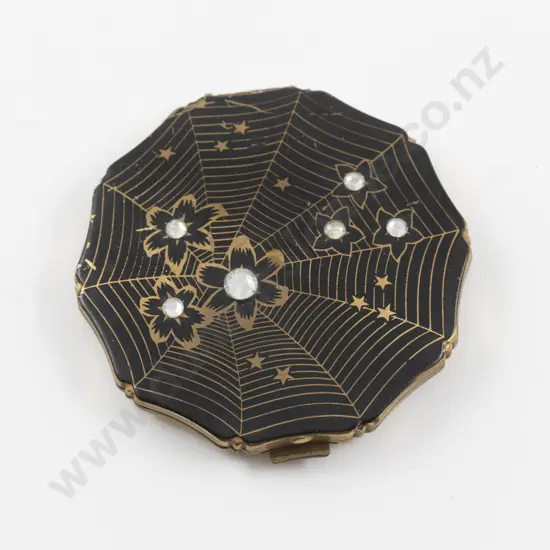 Vintage Caprice by Kigu of London Black Lacquer Spiderweb Power Compact