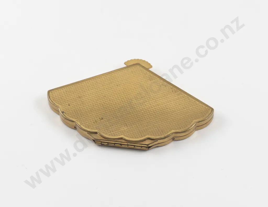 Vintage Henriette (American) Gold Plated Fan Shape Powder Compact Image 1++