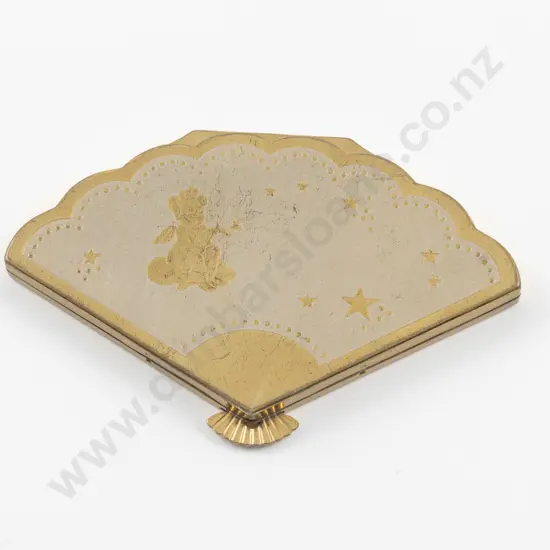 Vintage Henriette (American) Gold Plated Fan Shape Powder Compact