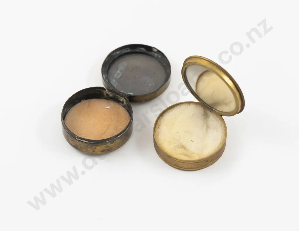 1920s Pompeian Bloom and Guilloche Enamel Brass Compact Tins Image 1++