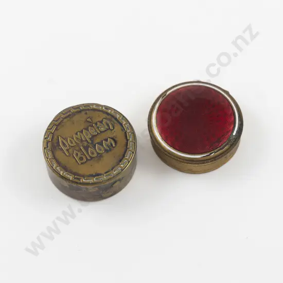 1920s Pompeian Bloom and Guilloche Enamel Brass Compact Tins