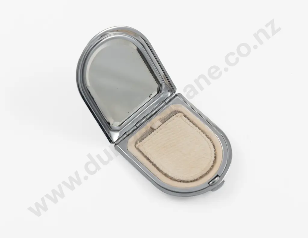 Vintage Made in England Enamel and Chrome Skyscraper Powder Compact Image 1++