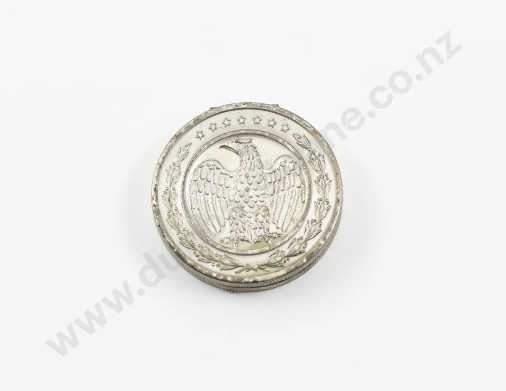 1950s Elgin American Silver Plated Classic Coin Powder Compact Image 1++
