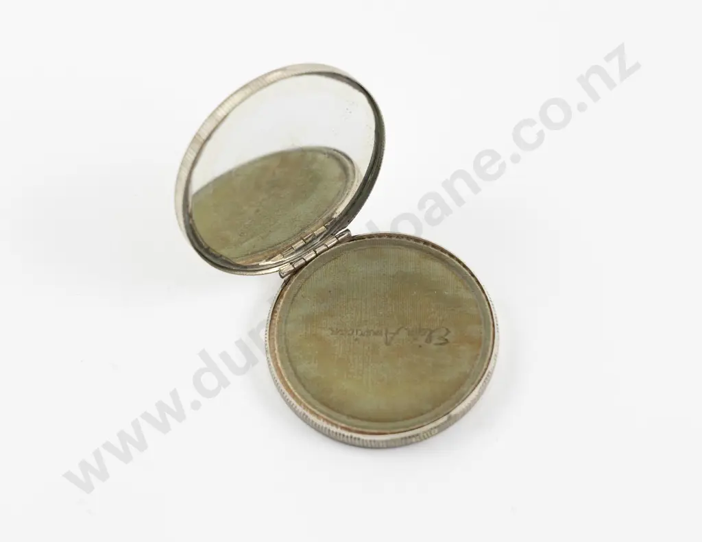 1950s Elgin American Silver Plated Classic Coin Powder Compact Image 1++
