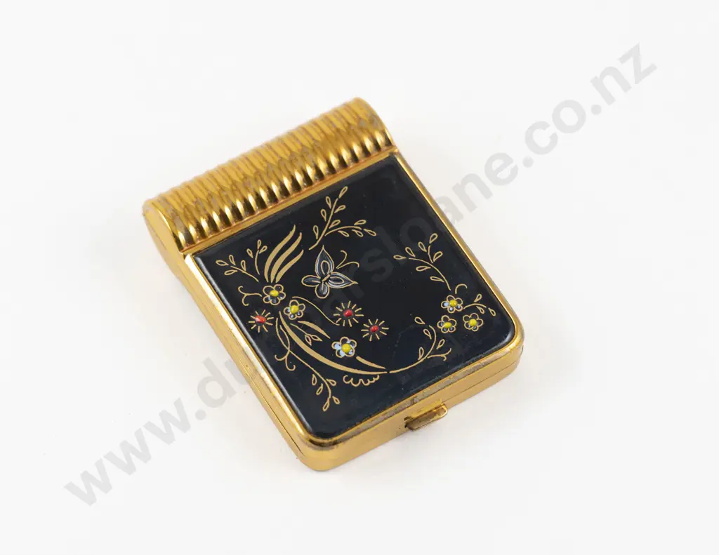 1950s Evans Case Company (American) Enamel Floral and Butterfly Lipstick and Powder Compact Image 1++