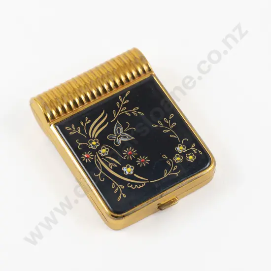 1950s Evans Case Company (American) Enamel Floral and Butterfly Lipstick and Powder Compact