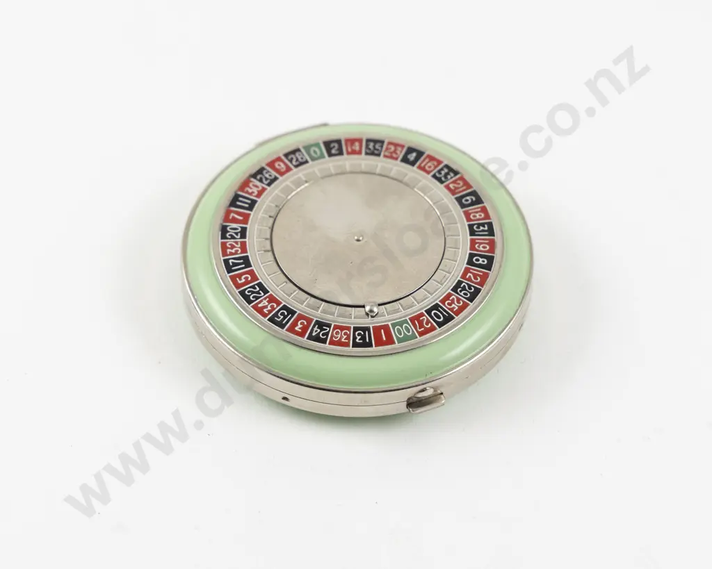 1930s Zephyr (America) Enamel Mechanical Roulette Powder Compact Image 1++