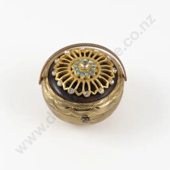 1950s Kigu of London Gold Plated Bouquet Jewelled Basket Powder Compact