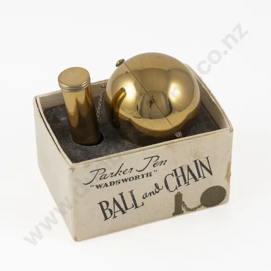 1940s Parker Pen by Wadsworth Ball and Chain Powder and Lipstick Compact
